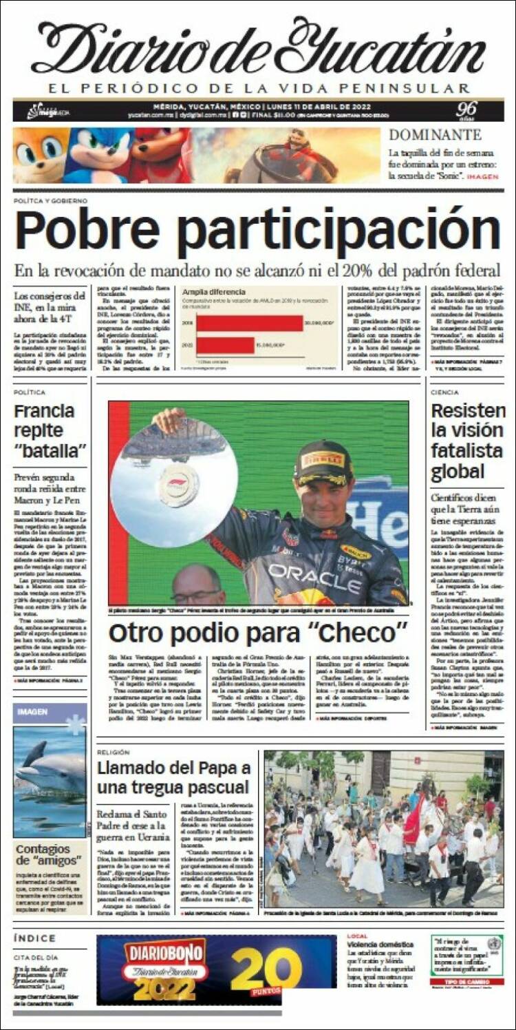 Portada de Diario de Yucatán (M&eacute;xico)
