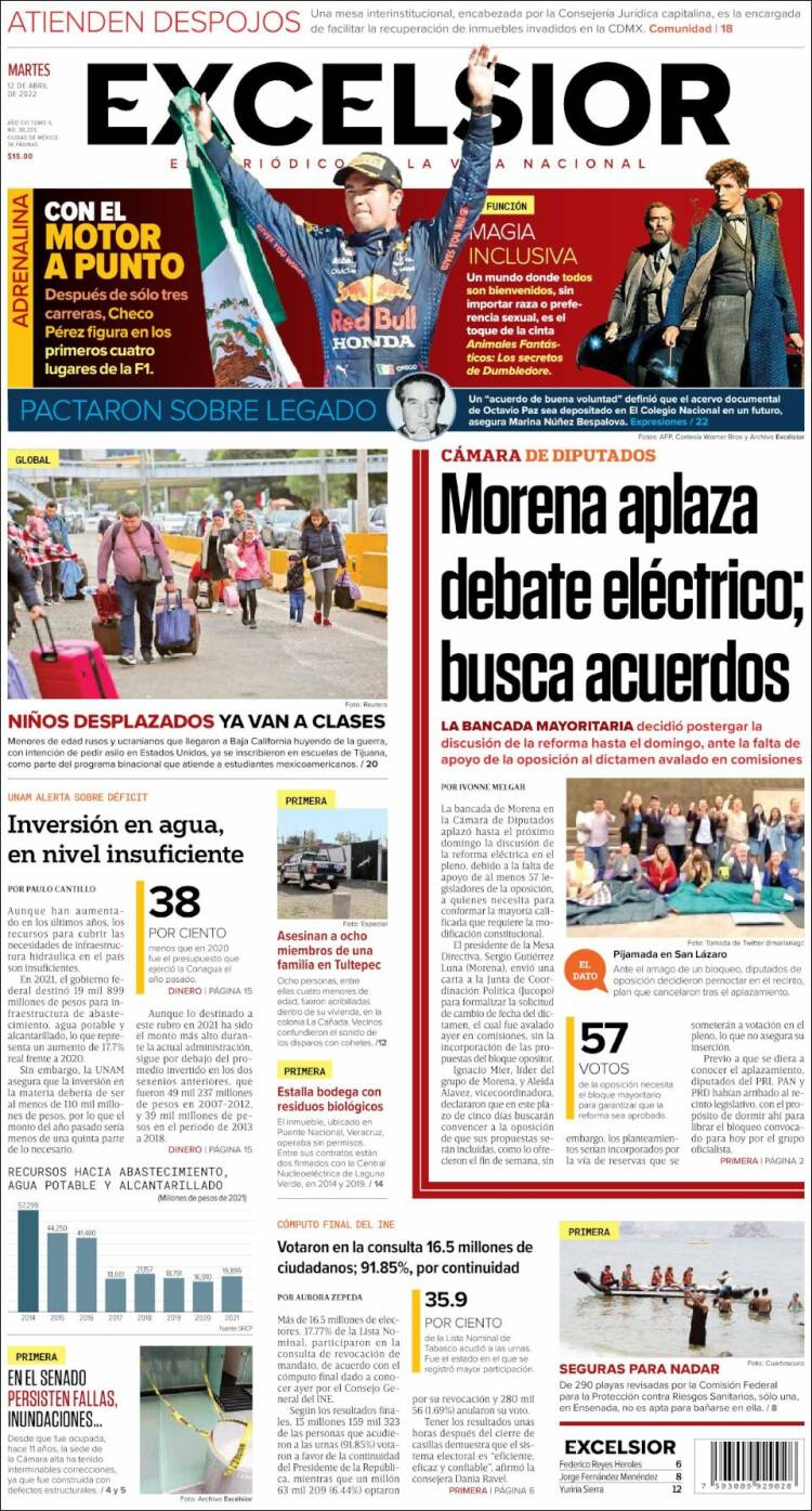 Portada de Excelsior (Mexique)