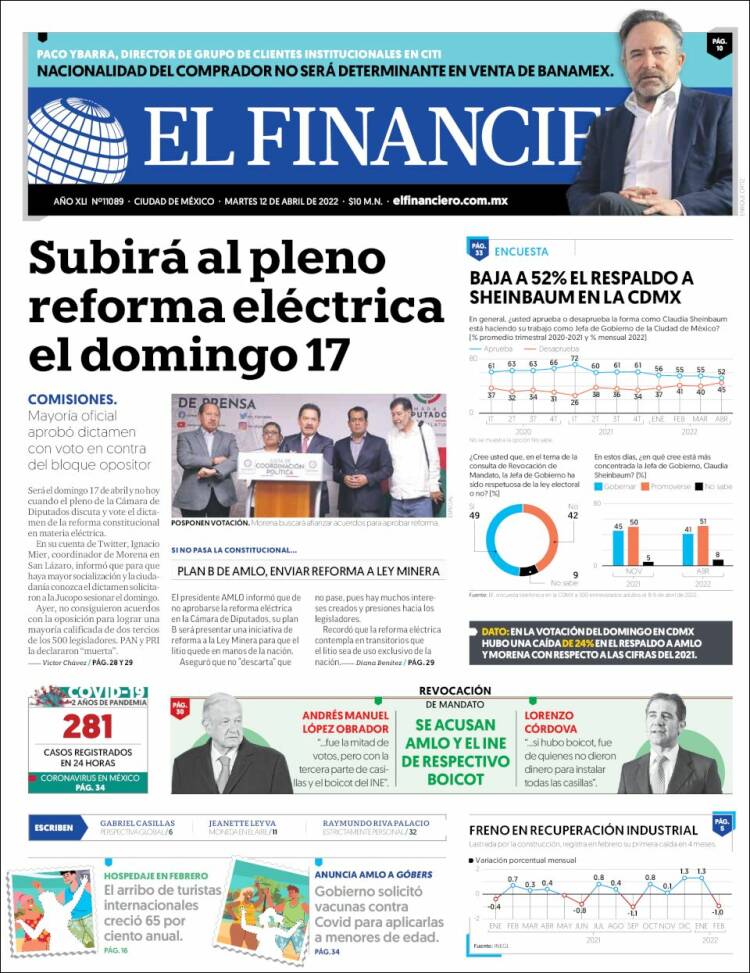 Portada de El Financiero (M&eacute;xico)