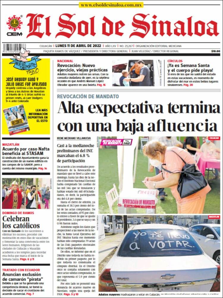 Portada de El Sol de Sinaloa (M&eacute;xico)