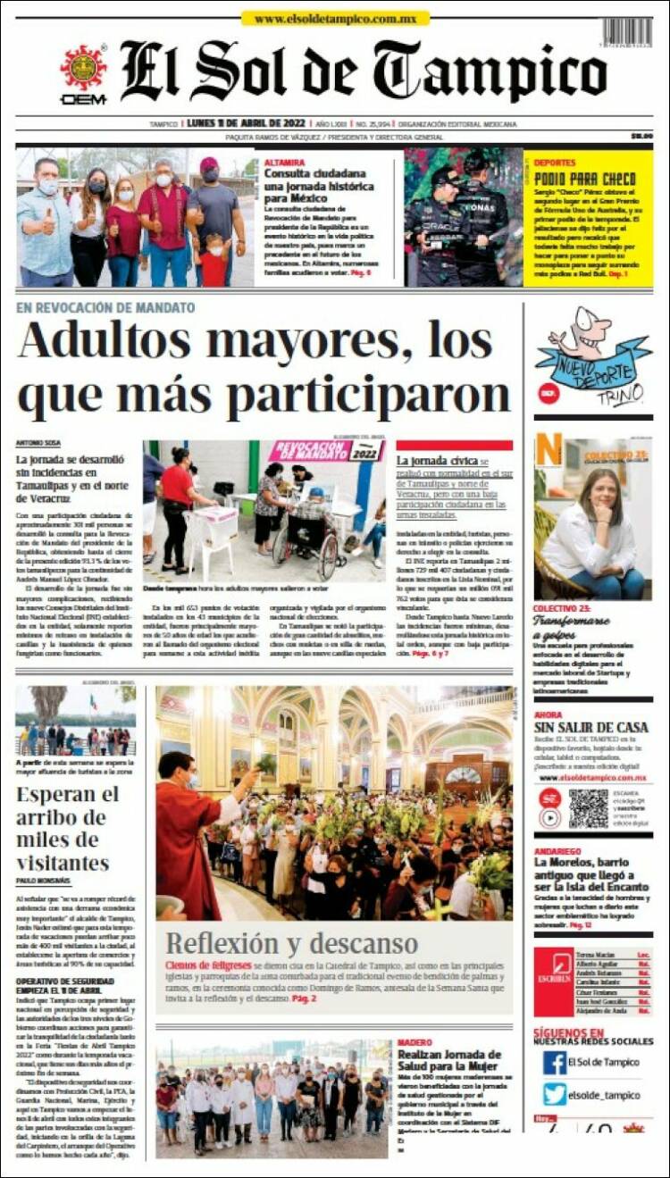 Portada de El Sol de Tampico (M&eacute;xico)