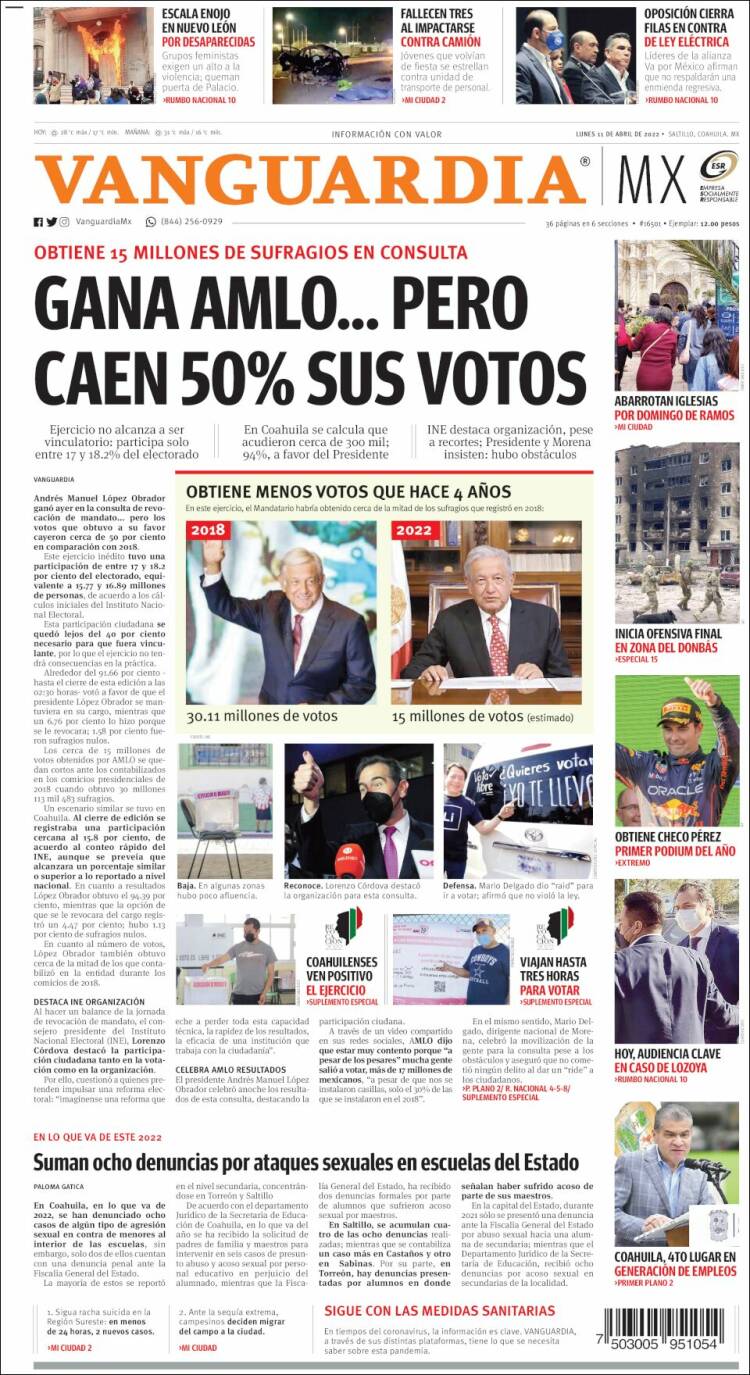 Portada de Vanguardia (M&eacute;xico)