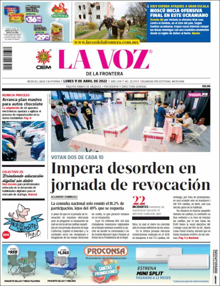 Portada de La Voz de la Frontera (Mexique)