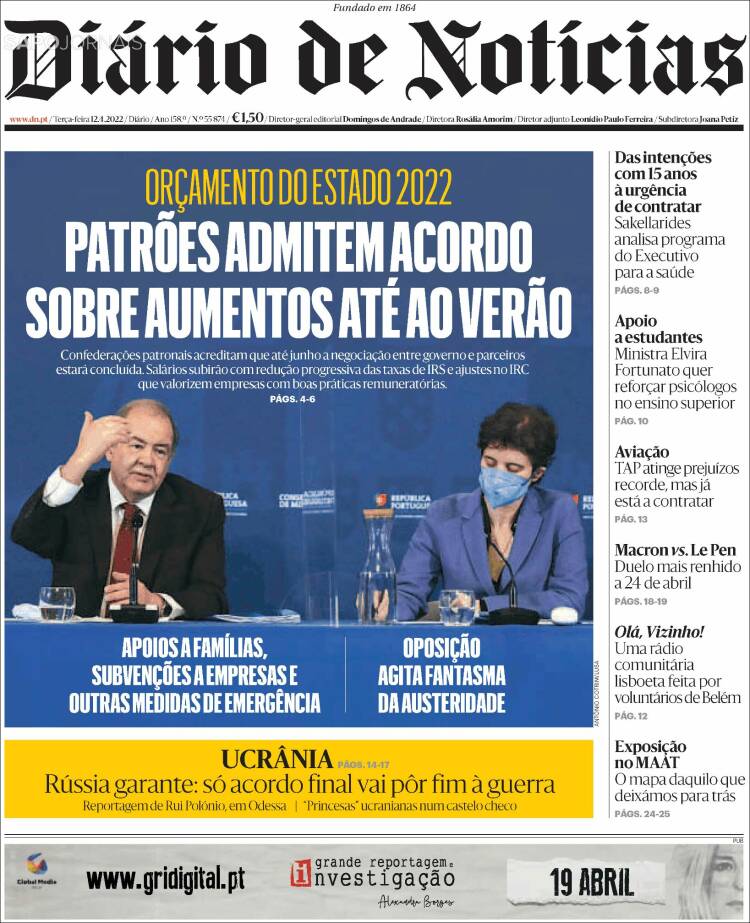 Portada de Diário de Noticias (Portugal)