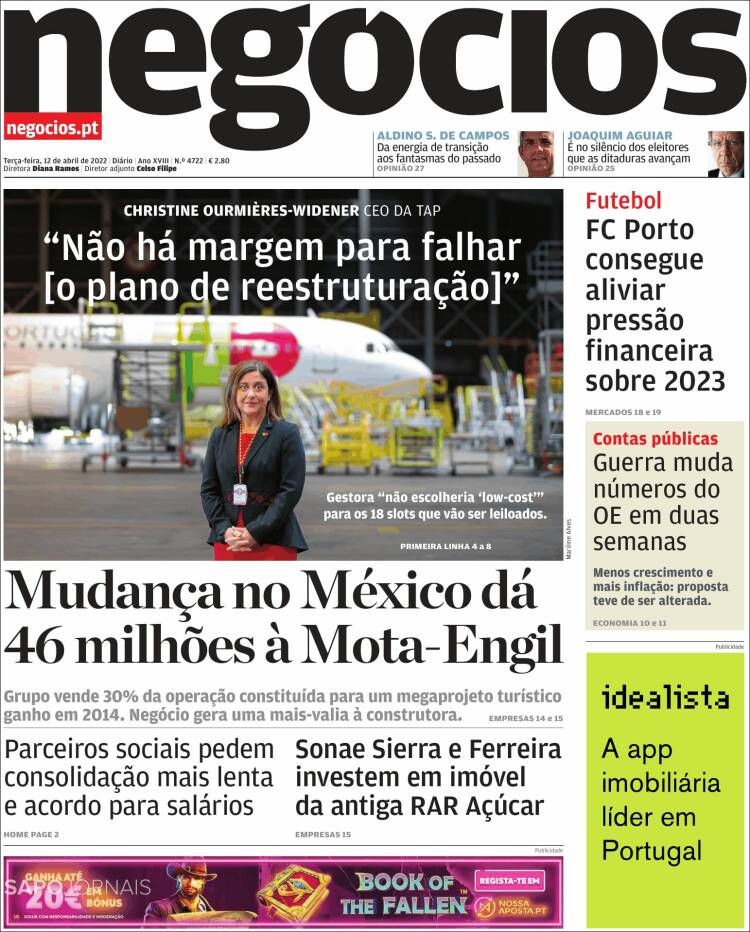 Portada de Jornal de Negócios (Portugal)
