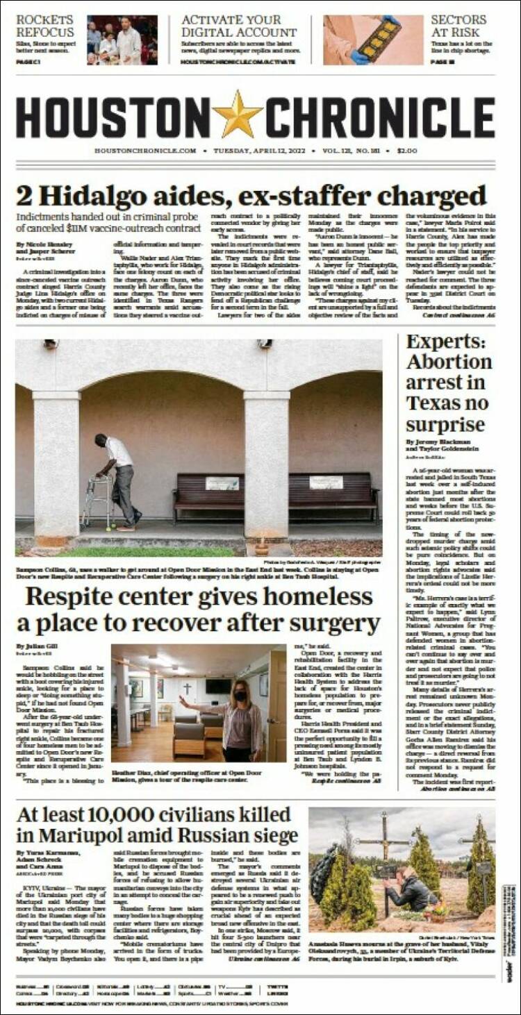 Portada de Houston Chronicle (USA)