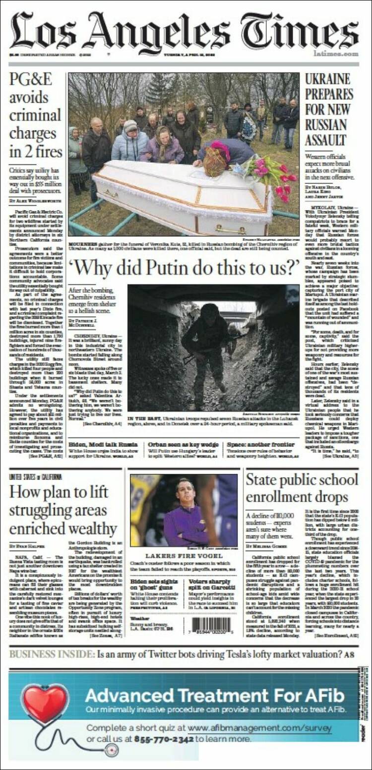 Portada de Los Angeles Times (USA)