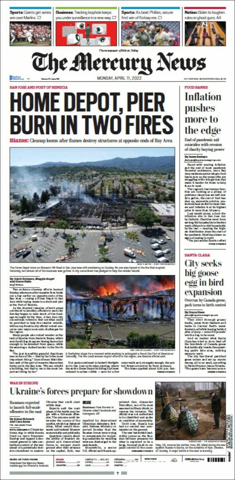 Portada de San Jose Mercury News (USA)