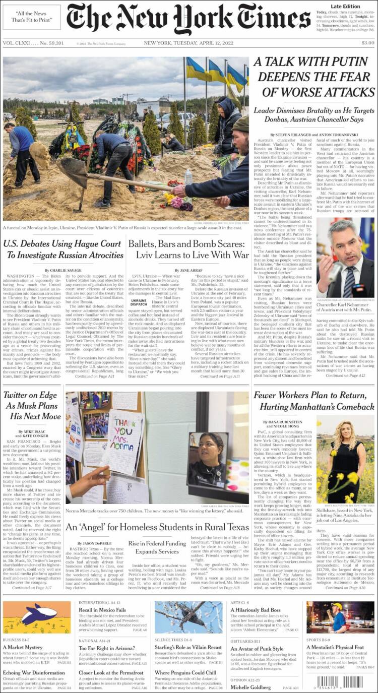 Portada de New York Times (USA)