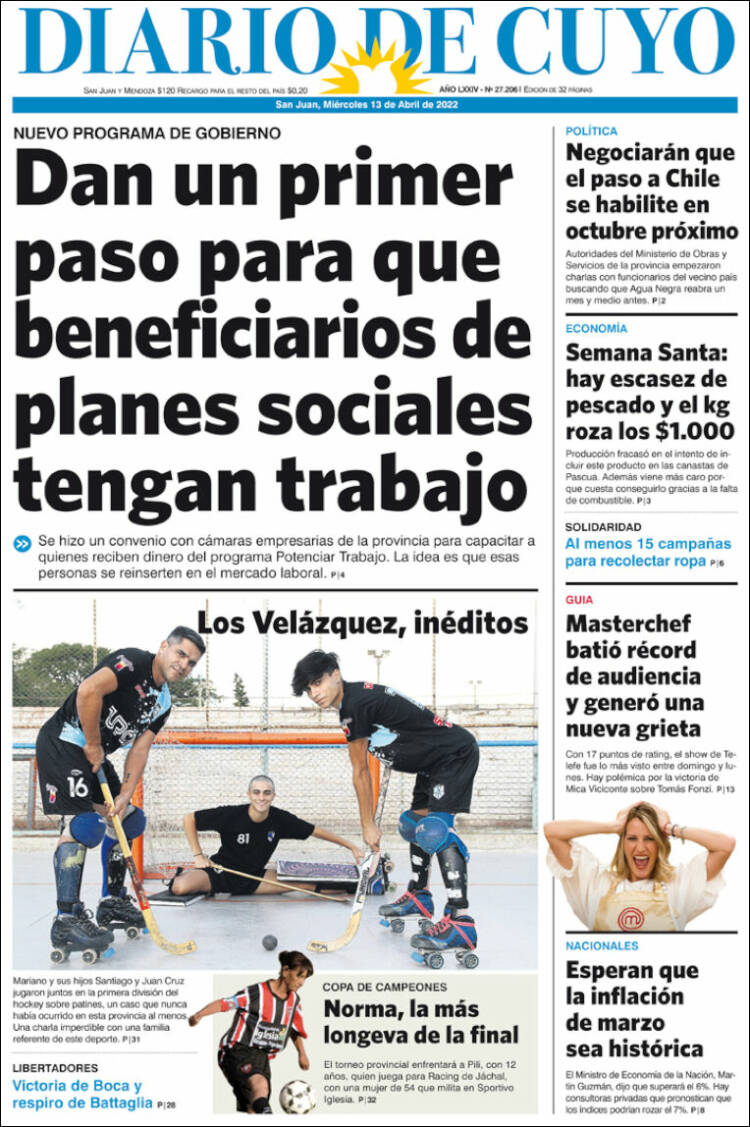 Portada de Diario de Cuyo (Argentina)