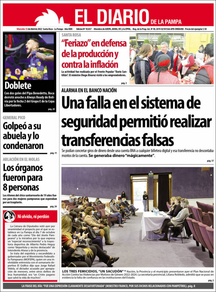 Portada de Diario de La Pampa (Argentina)