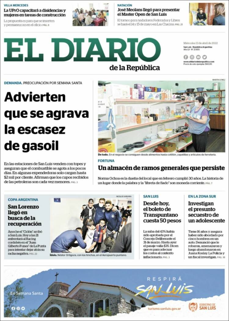 Portada de Diario de la República (Argentina)