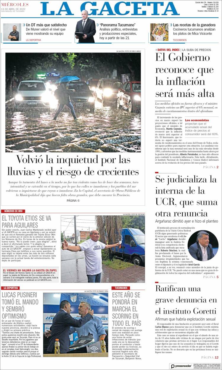 Portada de La Gaceta (Argentina)