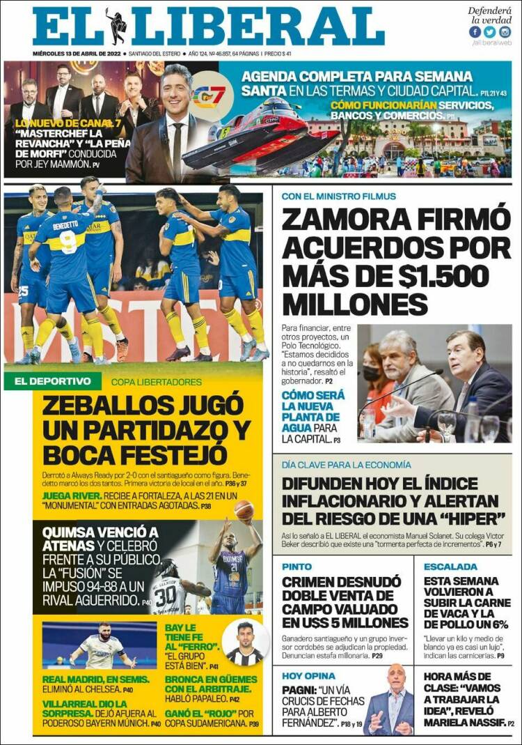 Portada de Diario El Liberal (Argentina)