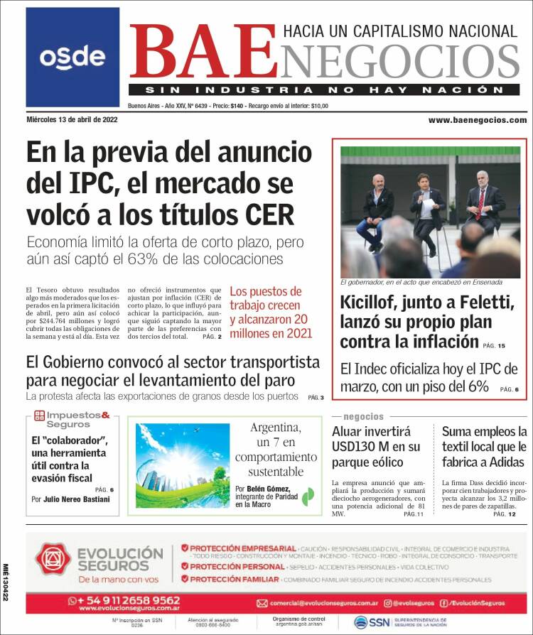 Portada de Buenos Aires Económico (Argentina)