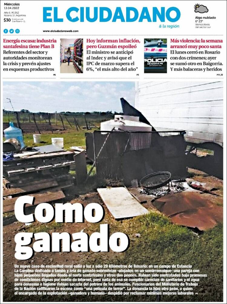 Portada de Diario El Ciudadano (Argentina)