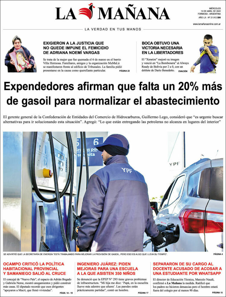 Portada de Diario La Mañana (Argentina)