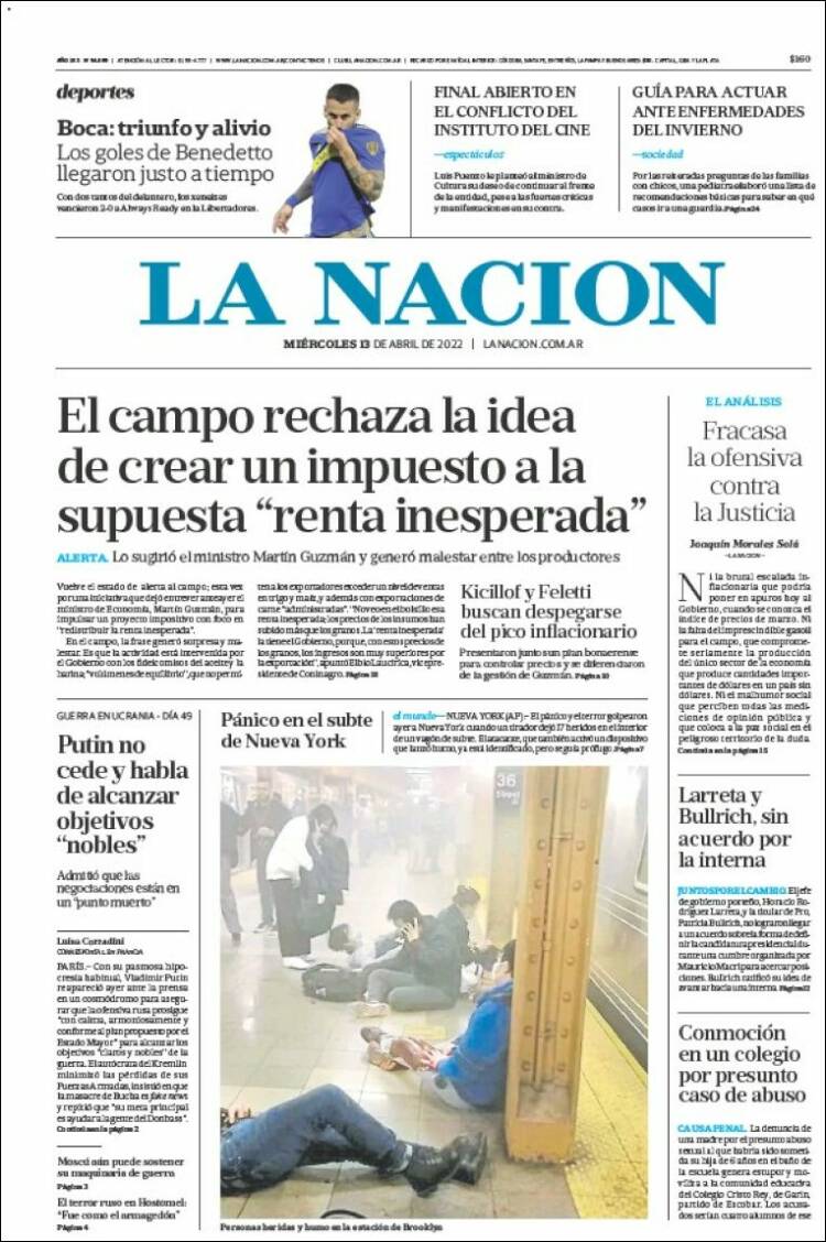 Portada de La Nación (Argentina)