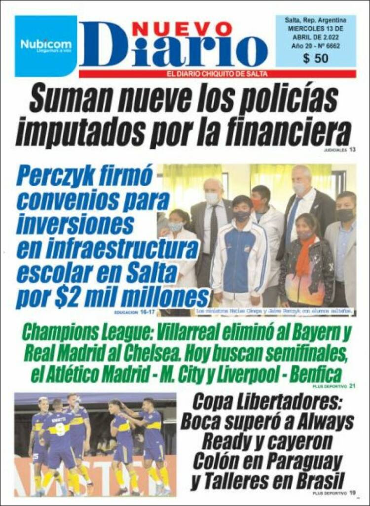 Portada de Nuevo Diario de Salta (Argentina)