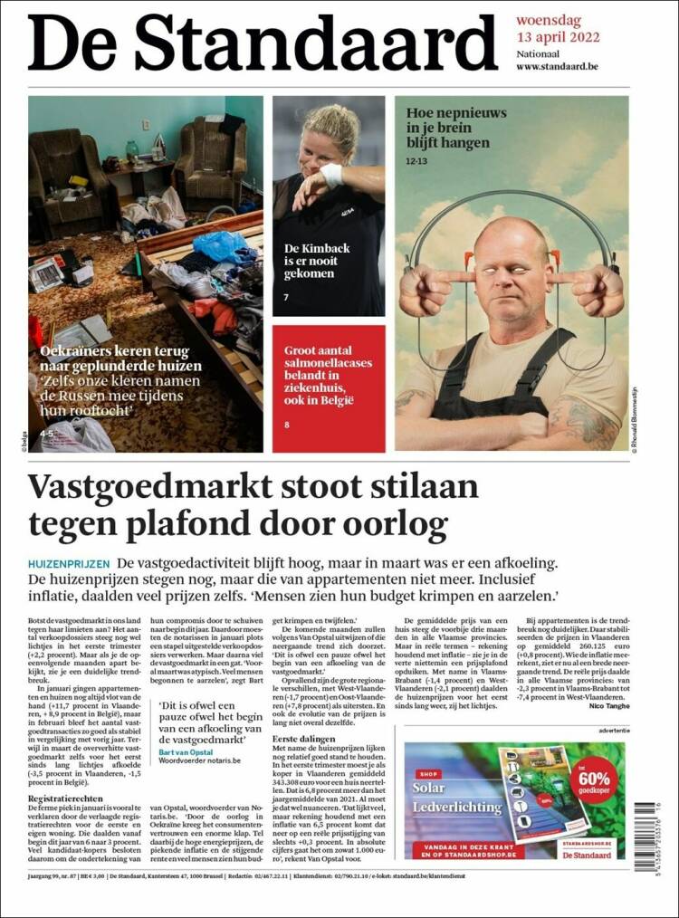 Portada de De Standaard (B&eacute;lgica)
