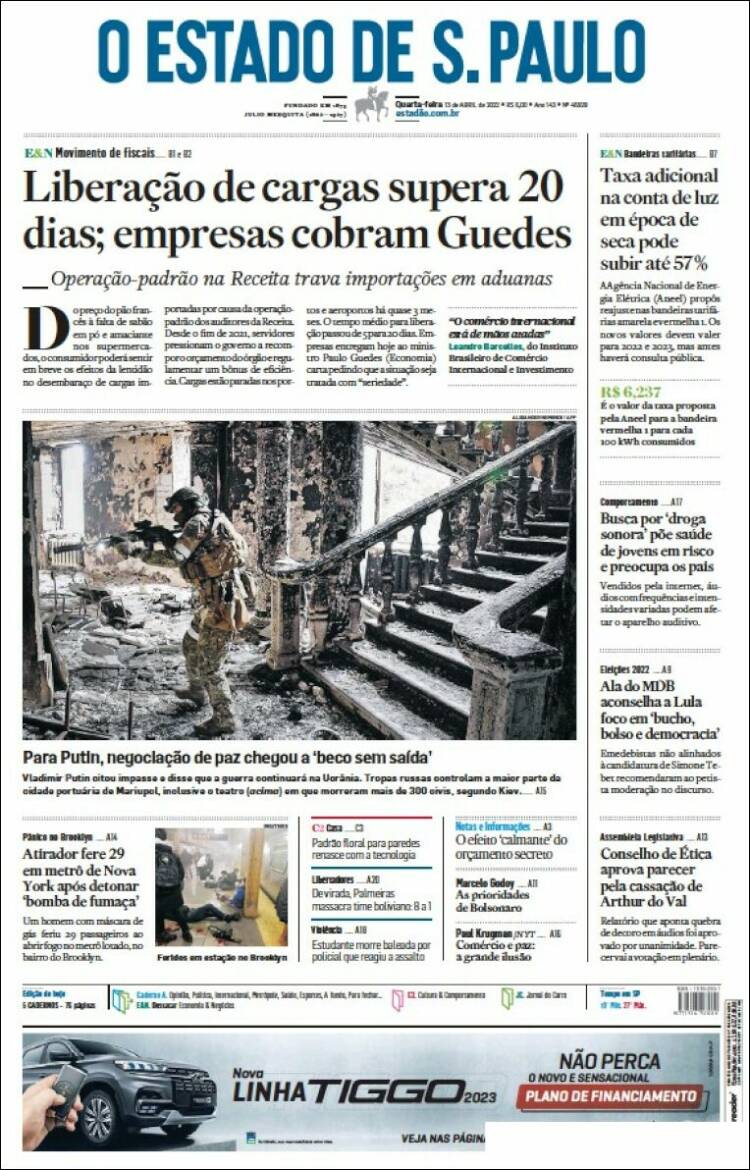 Portada de O Estado de São Paulo (Brasil)