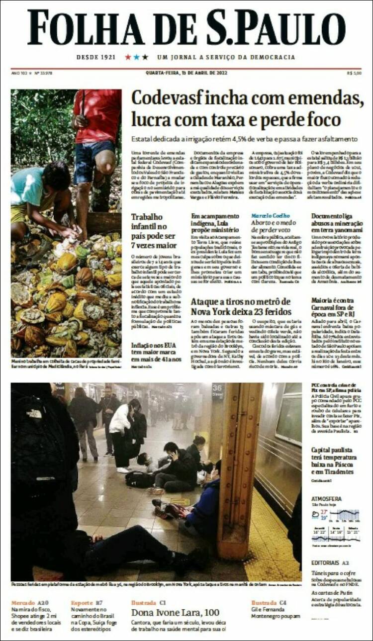 Portada de Folha de São Paulo (Brasil)
