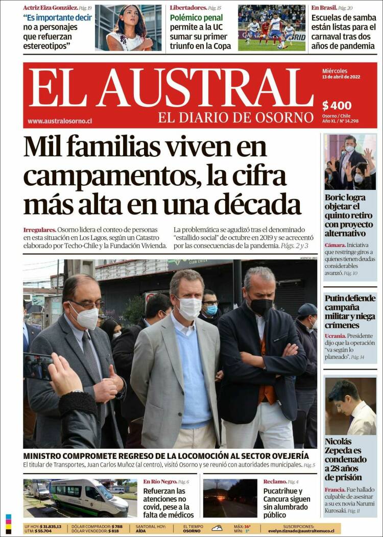 Portada de El Austral de Osorno (Chile)