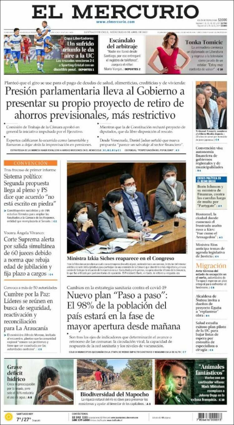 Portada de El Mercurio (Chile)