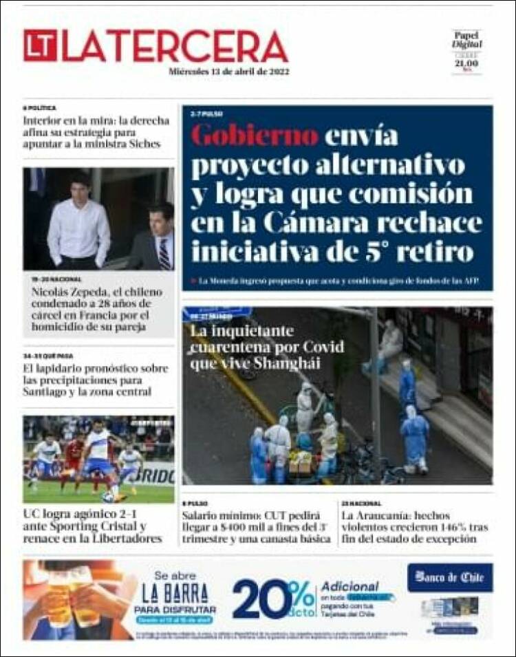 Portada de La Tercera (Chile)