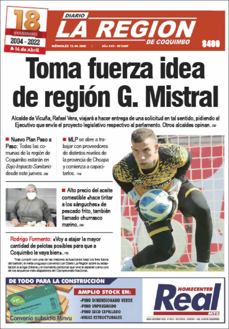 Portada de Diario La Región de Coquimbo (Chile)