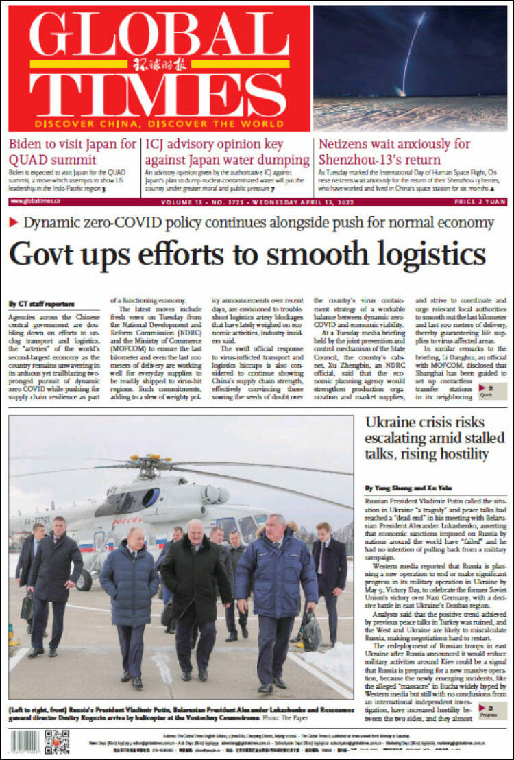 Portada de The Global Times (China)