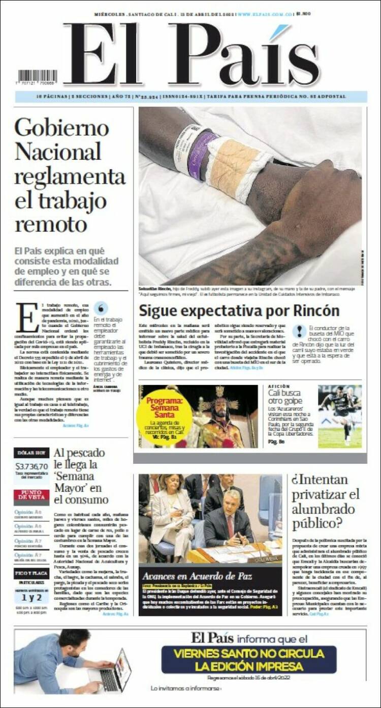 Portada de El País - Cali (Colombia)