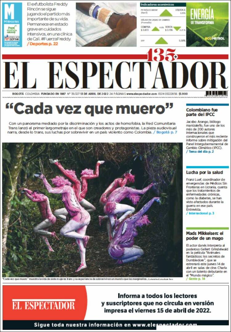 Portada de El Espectador (Colombia)