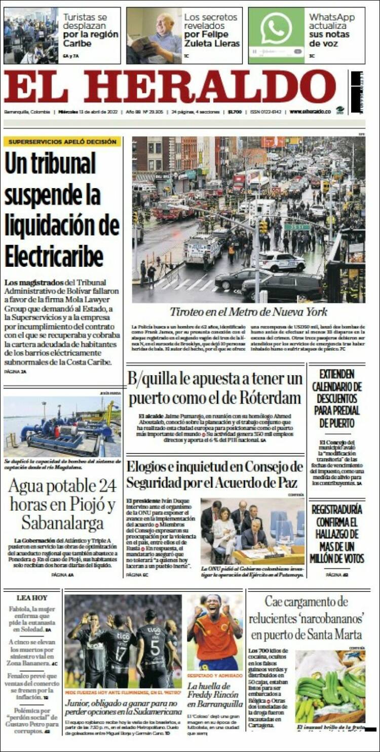 Portada de El Heraldo (Colombia)