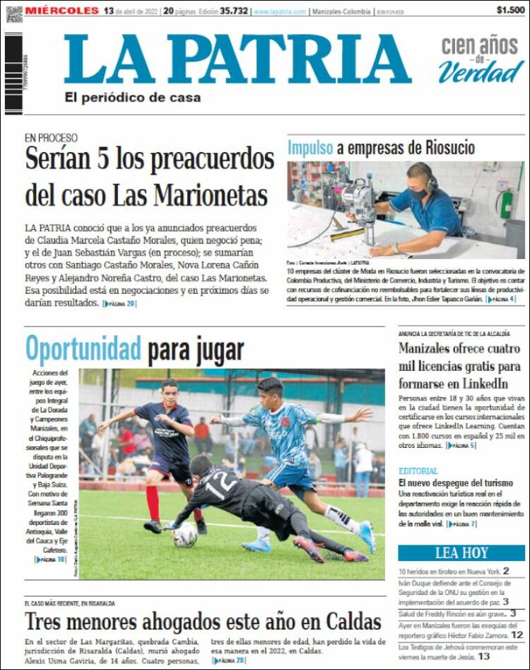 Portada de La Patria (Colombia)