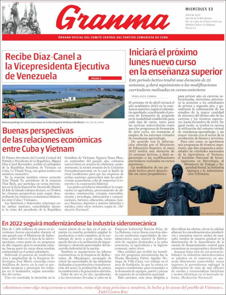 Portada de Granma (Cuba)