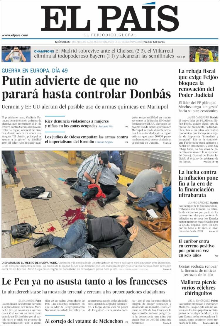 Portada de El País (España)