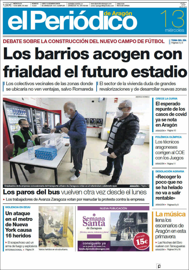 Portada de El Periódico de Aragón (España)