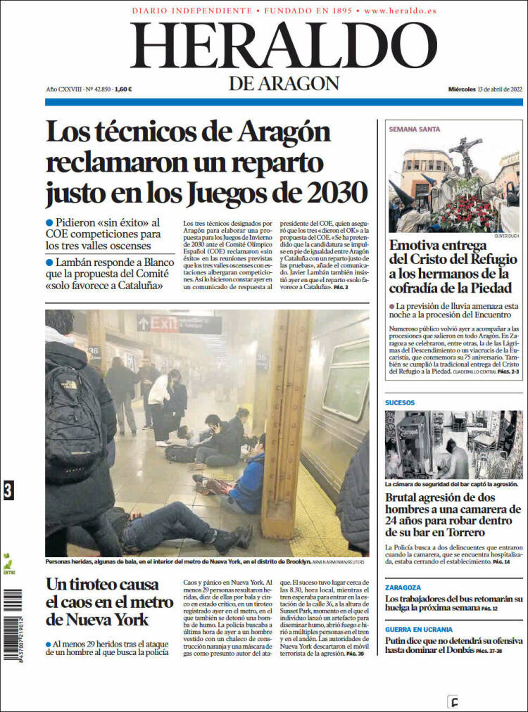 Portada de Heraldo de Aragón (España)