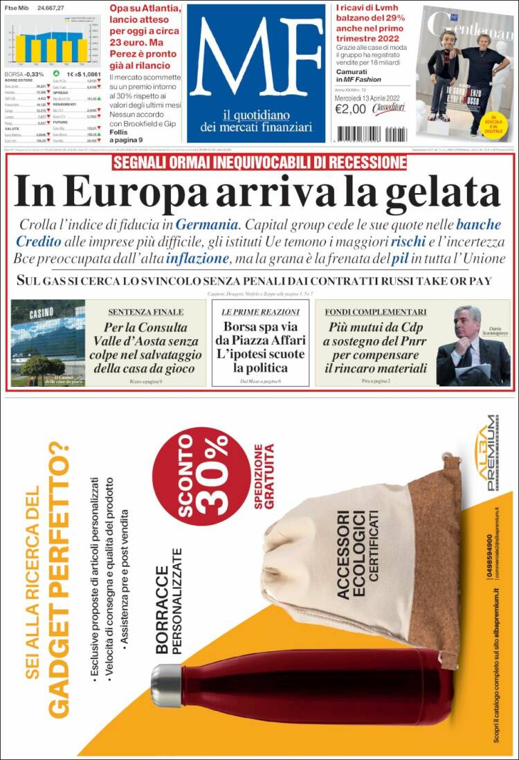 Portada de Milano Finanza (Italia)