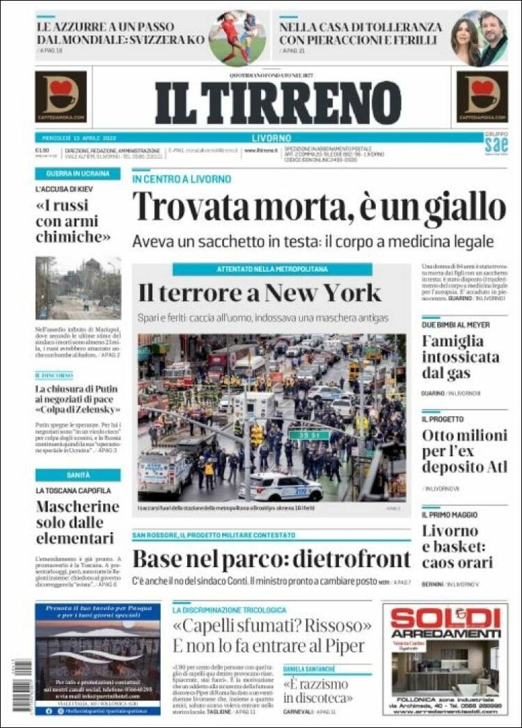 Portada de Il Tirreno (Italia)