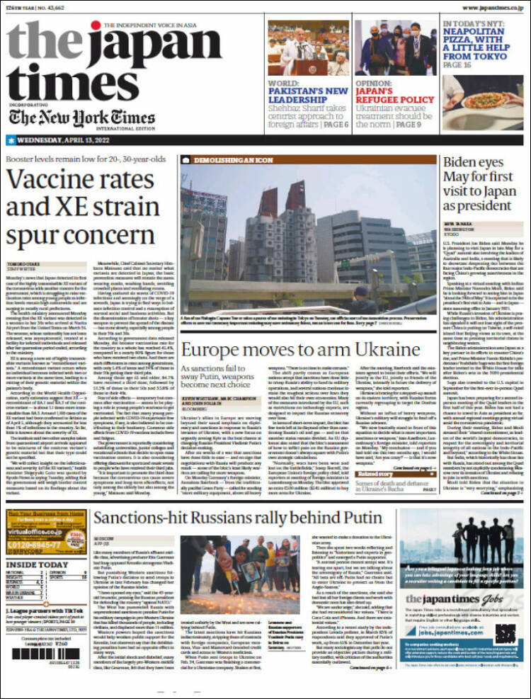 Portada de The Japan Times (Jap&oacute;n)