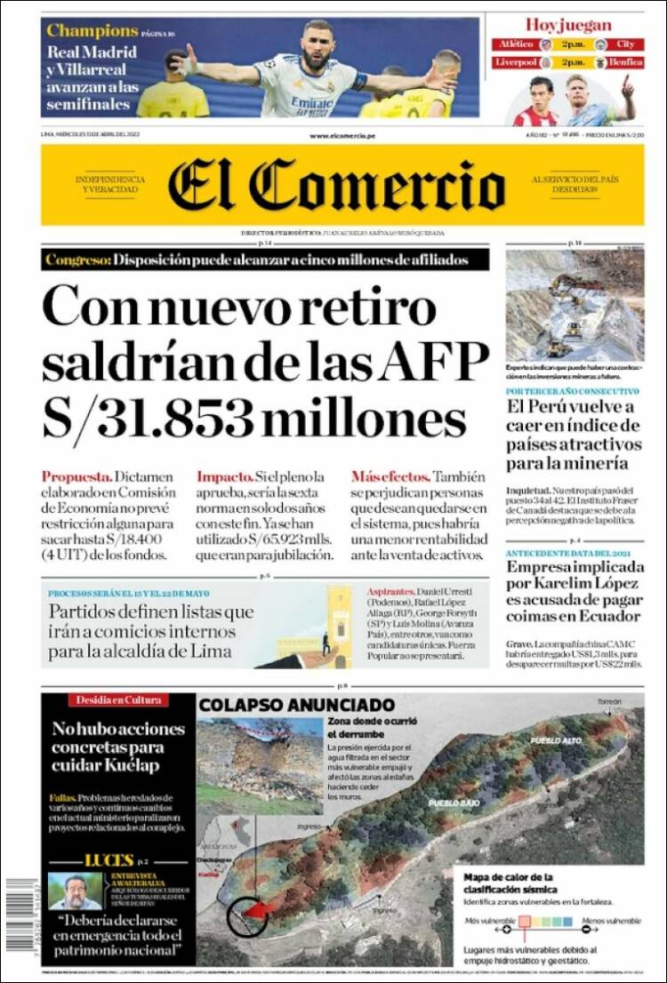 Portada de El Comercio (Perú)