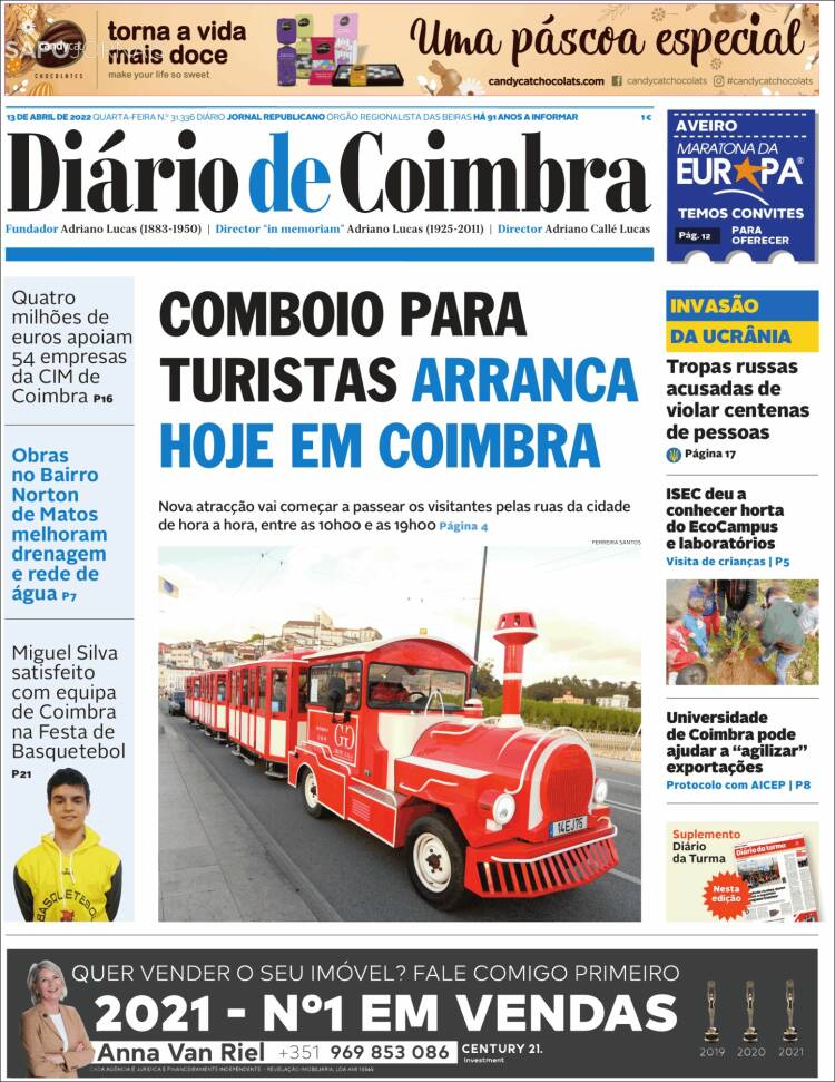 Portada de Diário de Coimbra (Portugal)