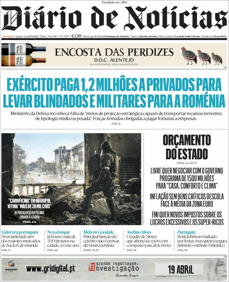 Portada de Diário de Noticias (Portugal)