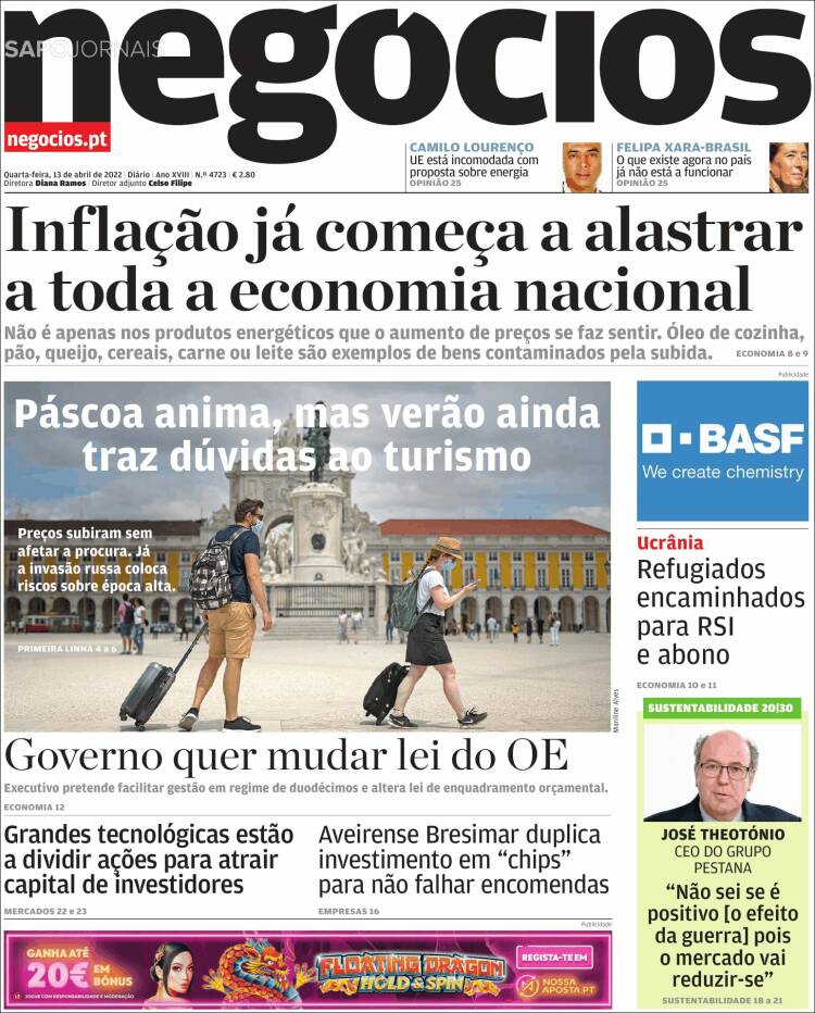 Portada de Jornal de Negócios (Portugal)