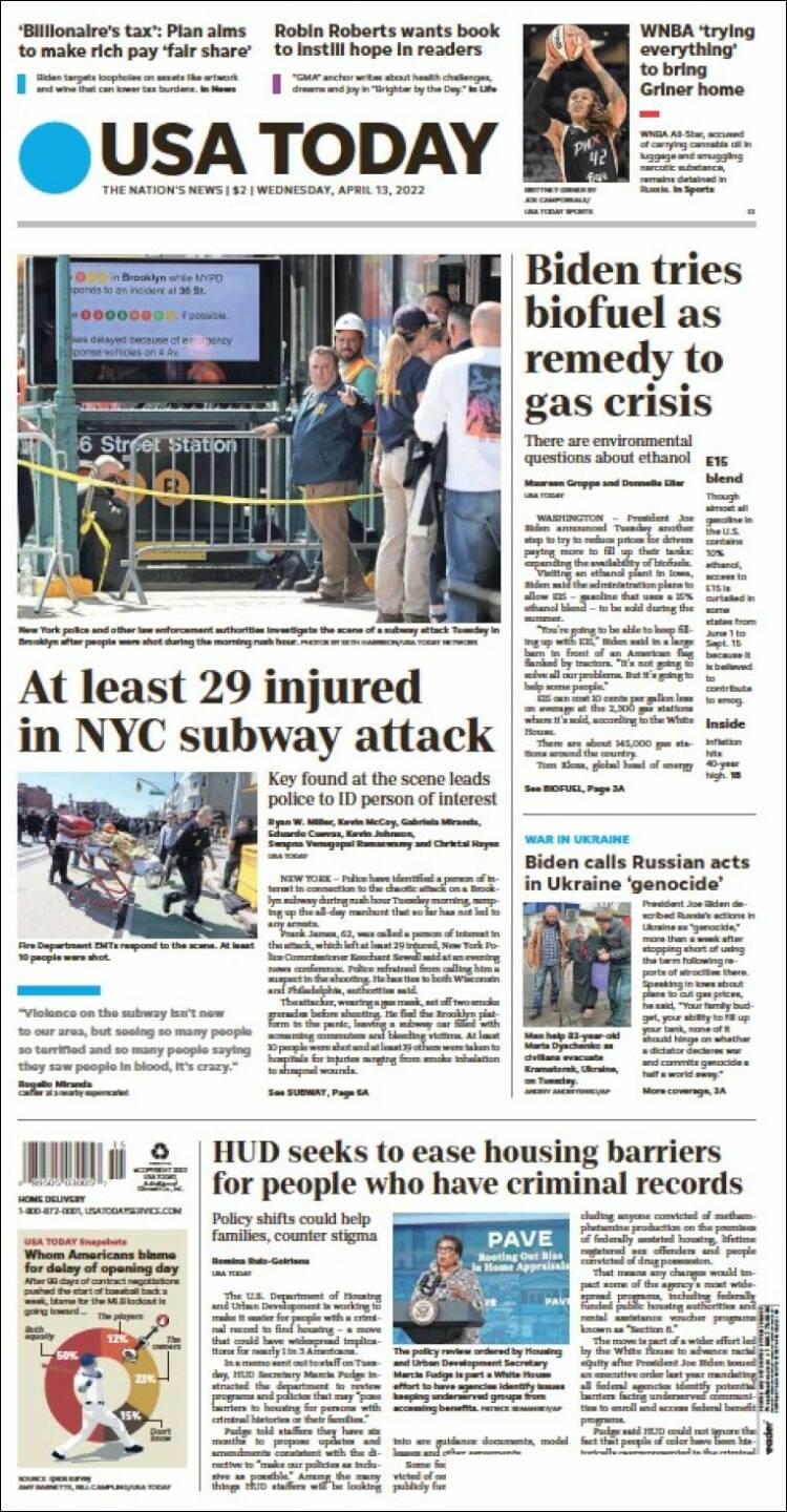 Portada de USA Today (USA)