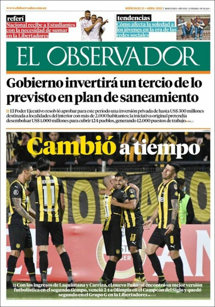 Portada de El Observador (Uruguay)