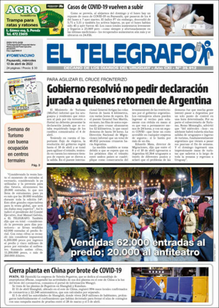 Portada de El Telégrafo (Uruguay)