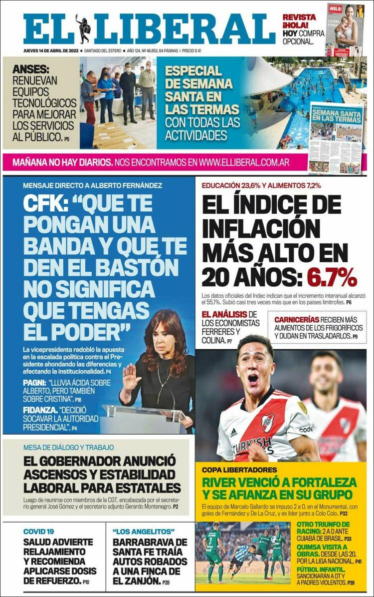 Portada de Diario El Liberal (Argentina)
